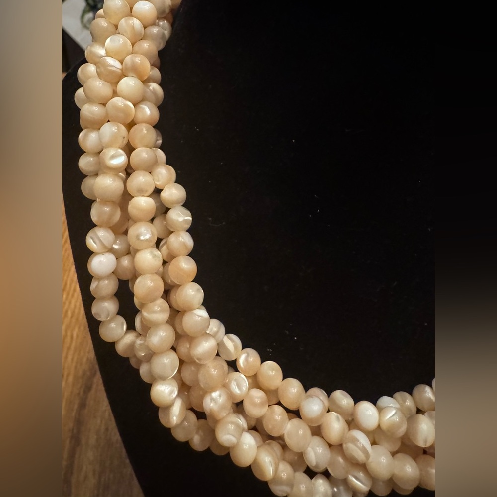 Rare Vintage 80s Kenneth Jay Lane Balmuti Mother of Pearl Multi Strand Necklace - Picture 3 of 11